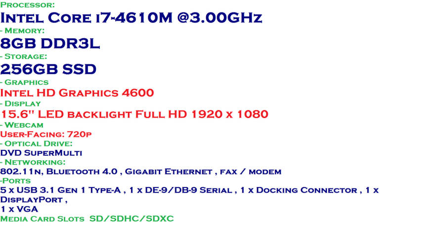 HP PROBOOK 650 G1 , CORE I7-4610M @3.00GHz, 8GB RAM ,256GB SSD , INTEL HD GRAPHICS 4600,15.6" FHD