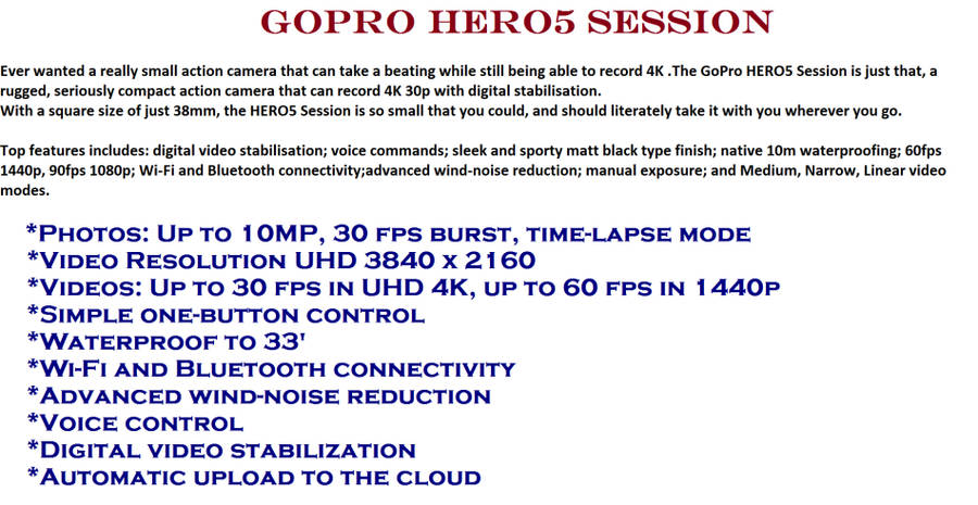 GOPRO HERO5 SESSION WITH CASE AND ACCESSORIES IN VERY GOOD CONDITION
