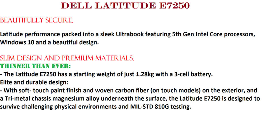 DELL LATITUDE E7250 , CORE I7-5600U @2.60GHz ,8GB RAM ,256GB SSD ,INTEL HD GRAPHICS 5500, 3G WWAN