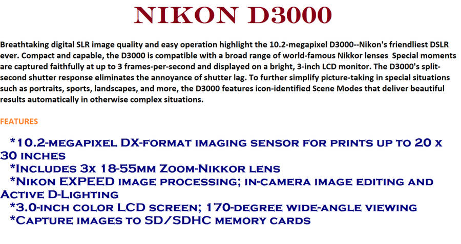 NIKON D3000 WITH 18-55MM ZOOM LENS IN VERY GOOD CONDITION