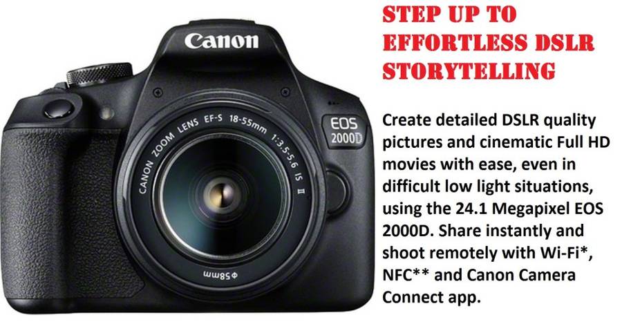 Canon EOS 2000D 24MP DSLR, FULL HD MOVIES , 18-55MM IS II ZOOM LENS IN EXCELLENT CONDITION