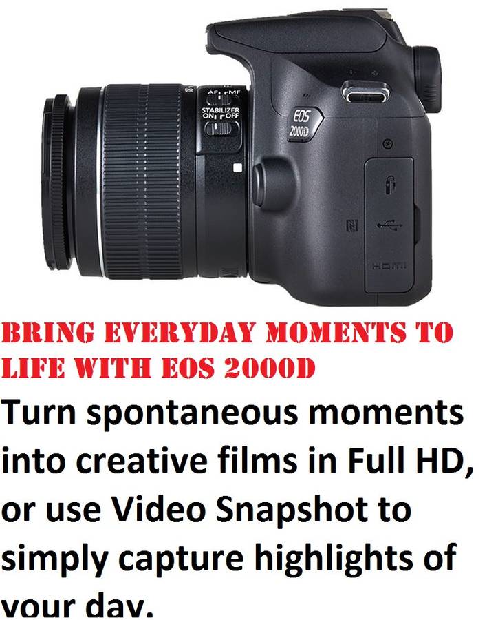 Canon EOS 2000D 24MP DSLR, FULL HD MOVIES , 18-55MM IS II ZOOM LENS IN EXCELLENT CONDITION