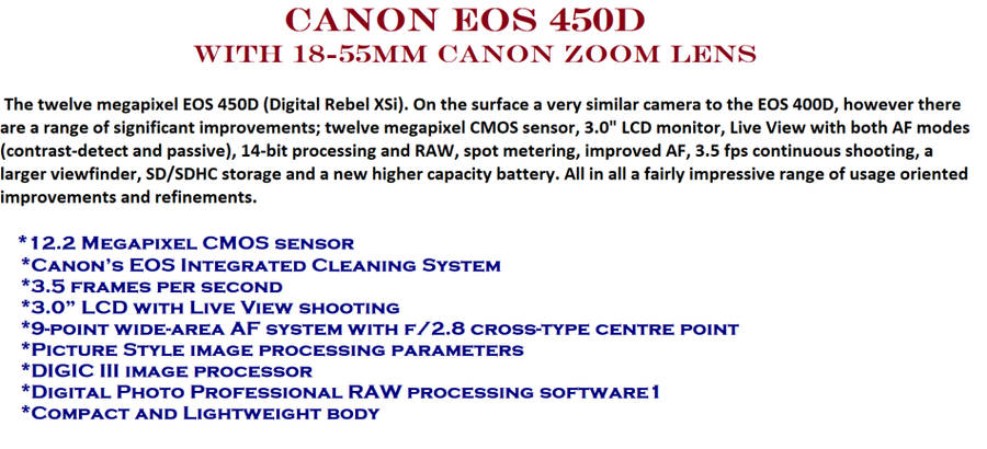Canon EOS 450D WITH 18-55MM CANON ZOOM LENS ,  BATTERY CHARGER