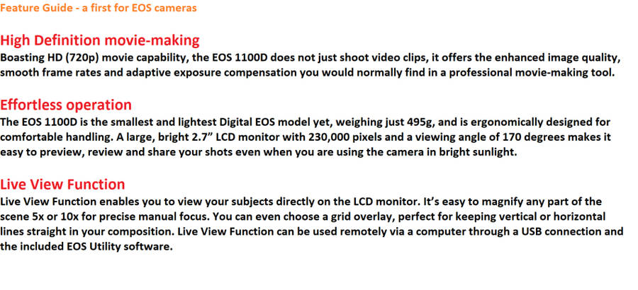 CANON EOS 1100D,12MP DSLR CAMERA WITH HD MOVIES, COMING WITH 18-55MM ZOOM LENS AND BAG