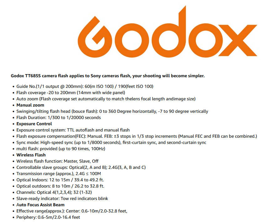 Godox TT685S 2.4G HSS TTL GN60 Flash Speedlite+ Xpro-S Trigger Transmitter Kit Compatible for Sony