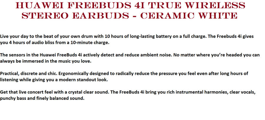 Huawei FreeBuds 4i True Wireless Stereo Earbuds - Ceramic White