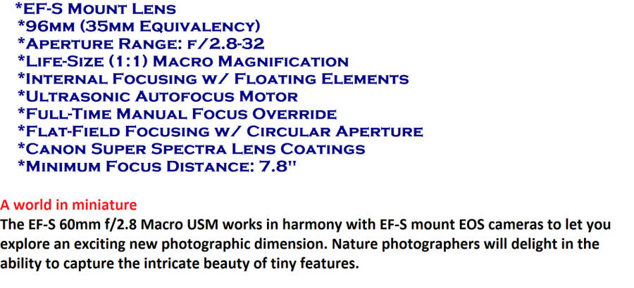 Canon EF-S 60mm f/2.8 USM Macro Lens IN EXCELLENT CONDITION