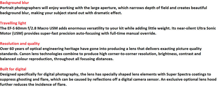 Canon EF-S 60mm f/2.8 USM Macro Lens IN EXCELLENT CONDITION