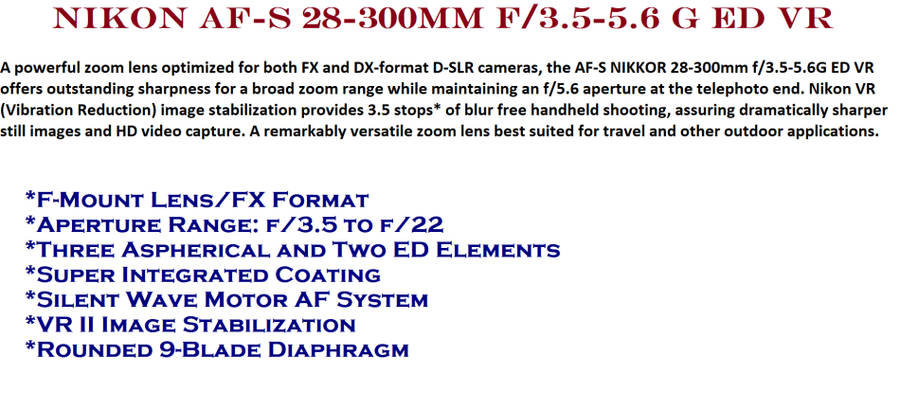 Nikon AF-S 28-300mm f/3.5-5.6 G ED VR Lens IN VERY GOOD CONDITION