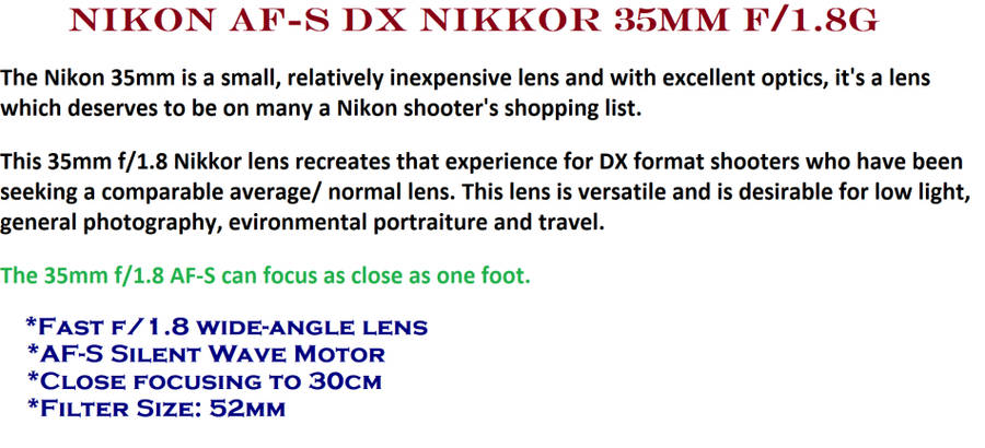 Nikon AF-S DX NIKKOR 35mm f/1.8G IN EXCELLENT CONDITION COMING WITH LEMS HOOD AND POUCH