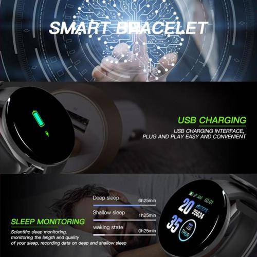 Hot Drogontech Round Screen D18 Smart Watch Waterproof Watches Fitness Wrist Band - Multi Colous