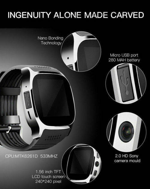 T8 Bluetooth Smart Watch Phone Mate SIM Card Pedometer