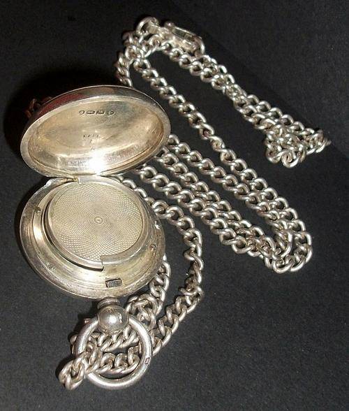 RARE 1881 Sterling Silver Sovereign Holder with Chain by William Hair Haseler Birmingham with Queen