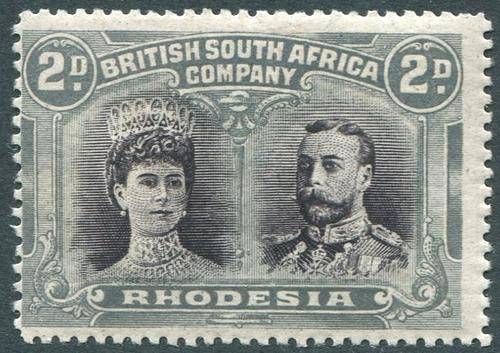 Rhodesia BSAC 1910 Double head 2D Black-Purple and Slate grey SACC 127 Superb LHM  CV R2450
