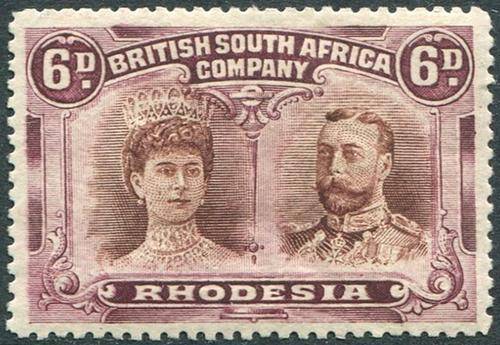 Rhodesia BSAC 1910 Double head 6D Between SACC 145 and 145a