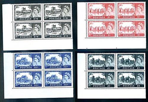 GB 1967-68 Castles set of 4 in Superb MNH blocks of 4 to the Pound Scarce!!!