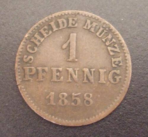 Scarce German State Hessen 1858 1 Pfennig Coin