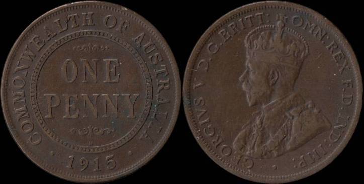 Australia 1D 1915H VF+ KM#23 CV R60+