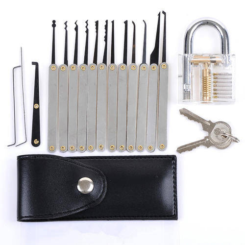 Transparent Practice Padlocks with 12pcs Unlocking Lock Pick Set Key Extractor Tool Lock Pick Tools