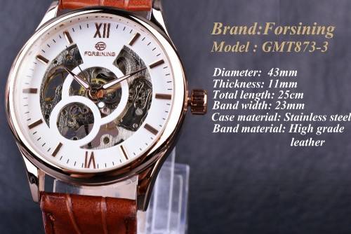 FORSINING Rose Gold Erkek Saat Skeleton Mechanical Watch