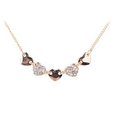 Gold Plated Five Hearts Crystal Alloy Necklace #