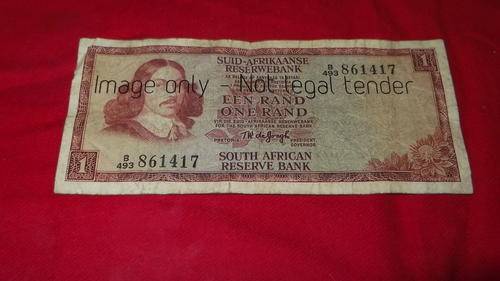 One Rand South African Bank Note Signed T W De Jongh B493 861417