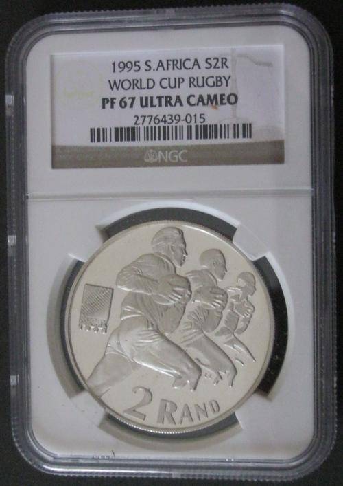 HIGH GRADE*** 1995 Rugby World Cup SA- PF67 Ultra Cameo -1oz Sterling Silver R2 ***