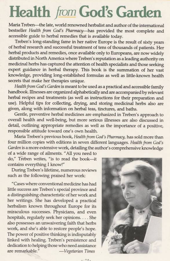 HEALTH FROM GOD`S GARDEN: HERBAL REMEDIES FOR GLOWING HEALTH & WELL-BEING by Maria Treben