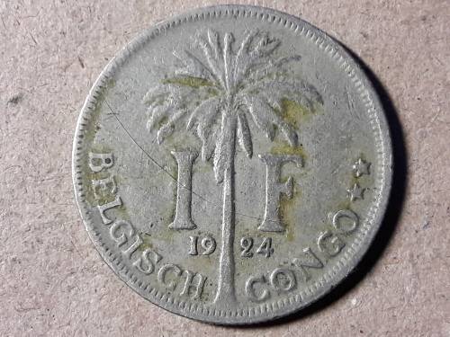 1924 Belgian Congo 1 Franc - Albert I Dutch text