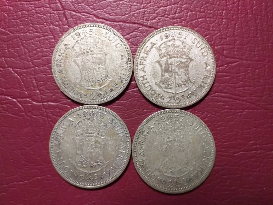 4 x 1957 SA UNION SILVER 2.5 SHILLINGS [Bid per coin to take all]