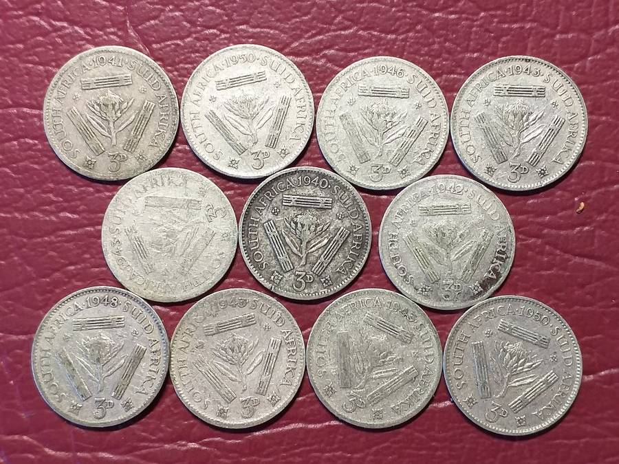 11 x SA UNION SILVER [80%] THREEPENCE [One bid for all]