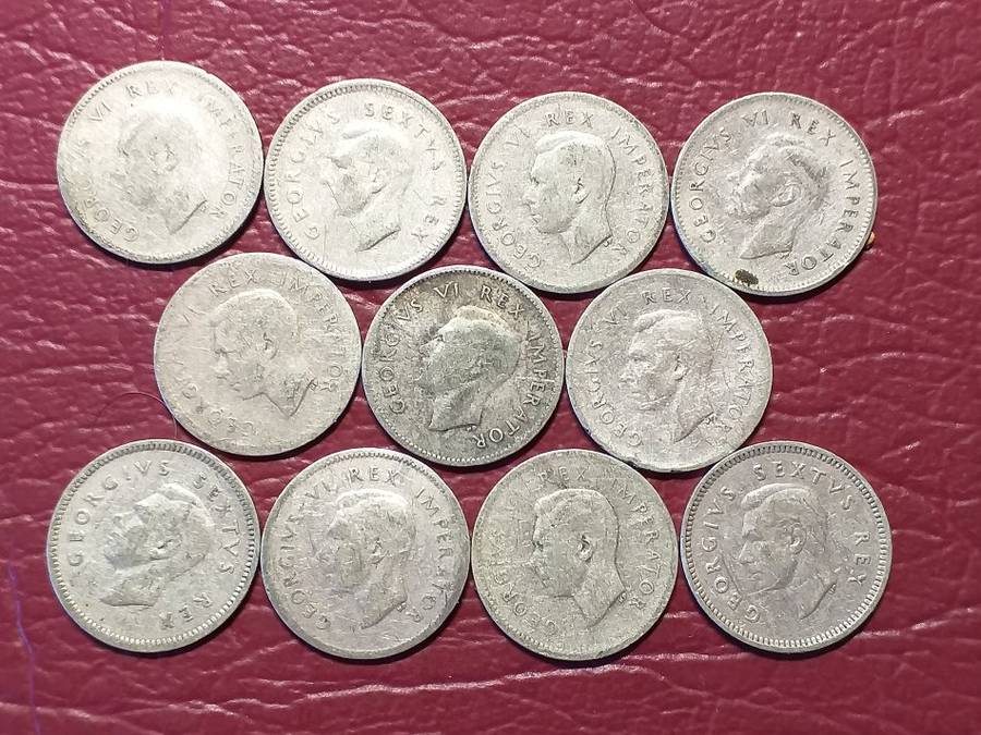11 x SA UNION SILVER [80%] THREEPENCE [One bid for all]