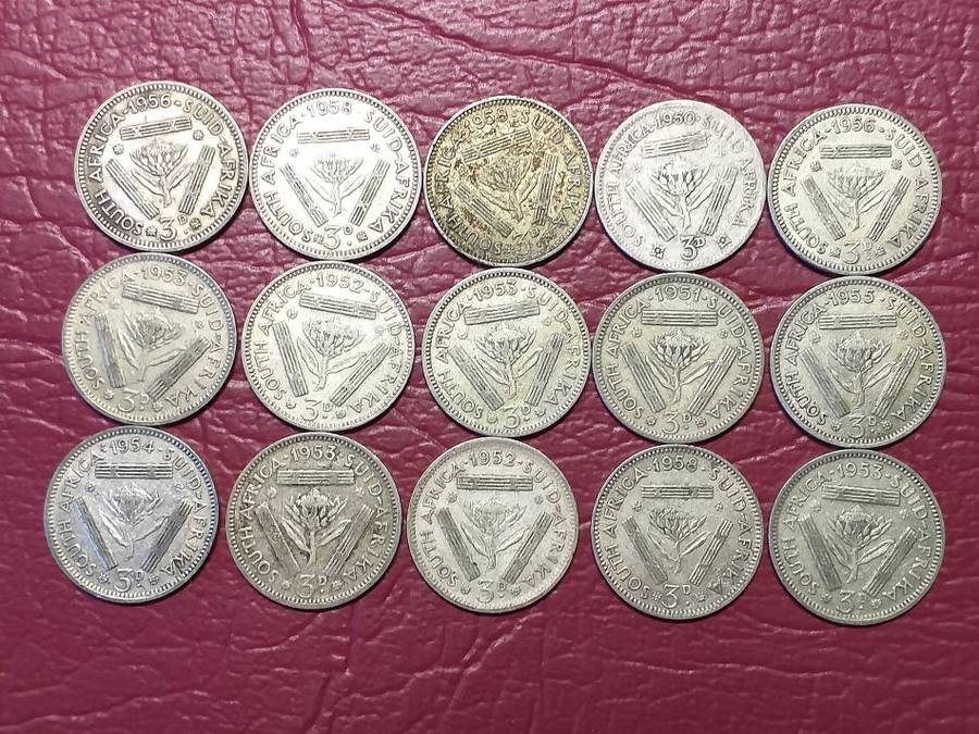 15 x SA UNION SILVER [50%] THREEPENCE [Bid per coin to take all]