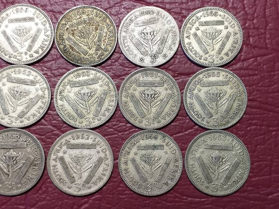 15 x SA UNION SILVER [50%] THREEPENCE [Bid per coin to take all]