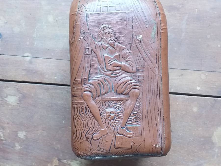 Miguel de Cervantes Leather Wrapped WHISKEY BOTTLE EMPTY Decanter 9" RARE Collectible