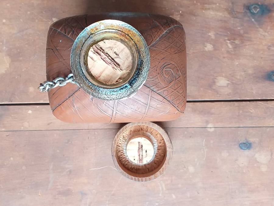 Miguel de Cervantes Leather Wrapped WHISKEY BOTTLE EMPTY Decanter 9" RARE Collectible