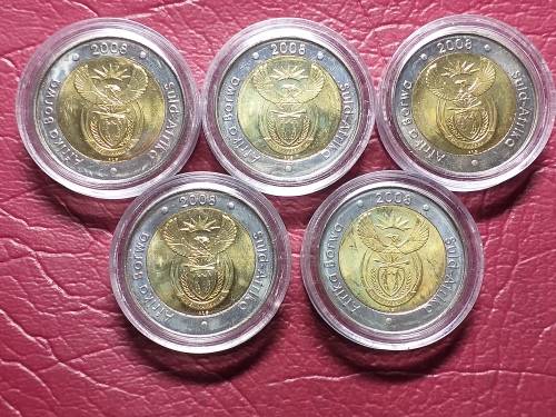5 x 2008 RSA R5 MANDELA 90TH BIRTHDAY - UNC - [Bid per coin to take all]