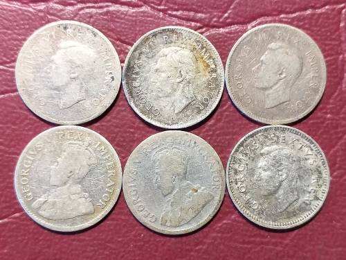 A LOT OF 6 SA UNION THREEPENCES - [Bid per coin to take all.]