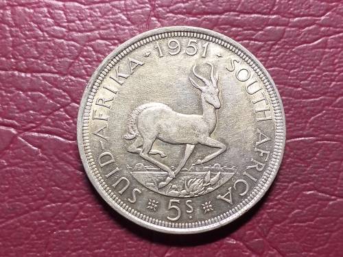 1951 SA UNION SILVER 5 SHILLINGS
