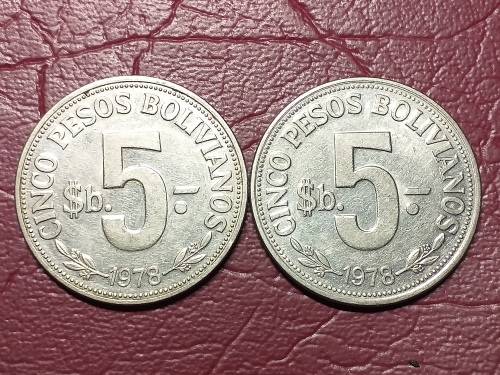 2 x 1978 BOLIVIA 5 Pesos Bolivianos - [Bid per coin to take both]