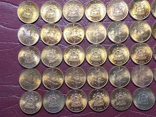 A LOT OF 50 x 1970 RSA BRONZE ½ Cents - BRILLIANT MINT STATE - [Bid per coin to take all.] A RELIST