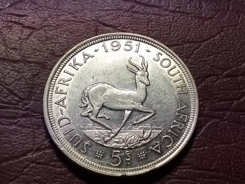 1951 SA UNION SILVER 5 SHILLINGS