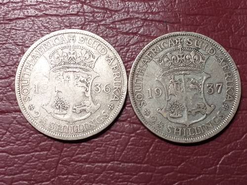 1936 AND 1937 SA UNION SILVER 2.5 SHILLINGS - [Bid per coin to take both.]