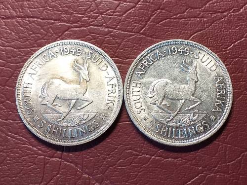 2 x 1949 SA UNION SILVER 5 SHILLINGS - [Bid per coin to take both]