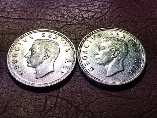 2 x 1949 SA UNION SILVER 5 SHILLINGS - [Bid per coin to take both]