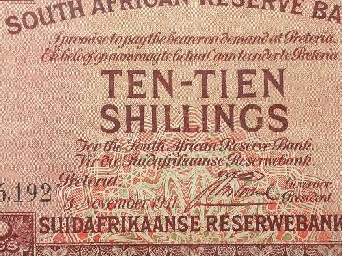 1941 SA RESERVE BANK TEN SHILLINGS NOTE - J. POSTMUS