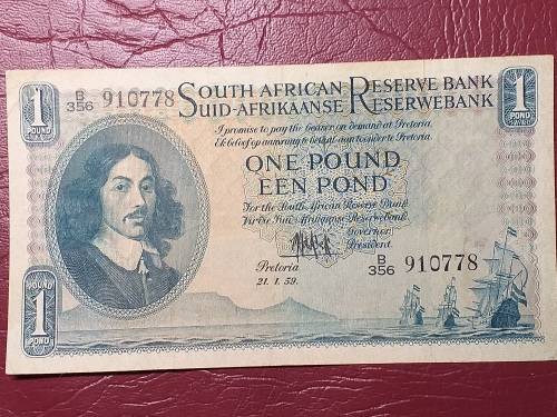 1959 SA RESERVE BANK ONE POUND NOTE - M.H. DE KOCK