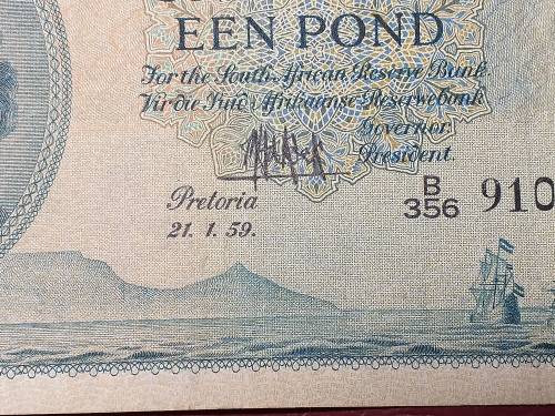 1959 SA RESERVE BANK ONE POUND NOTE - M.H. DE KOCK