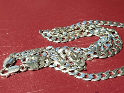 LOVELY LONG GENUINE SOLID STERLING SILVER NECKLACE WITH ITALIAN CLASP IN VERY GOOD CONDITION - [18g]