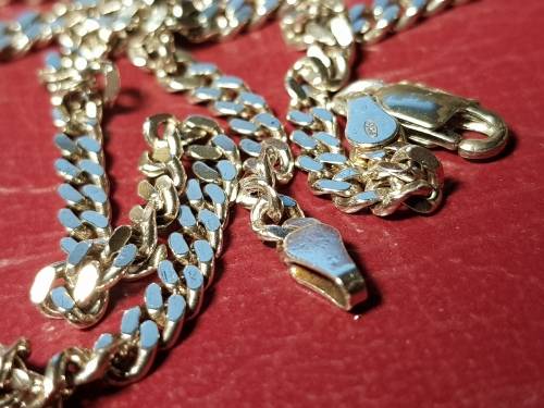 LOVELY LONG GENUINE SOLID STERLING SILVER NECKLACE WITH ITALIAN CLASP IN VERY GOOD CONDITION - [18g]